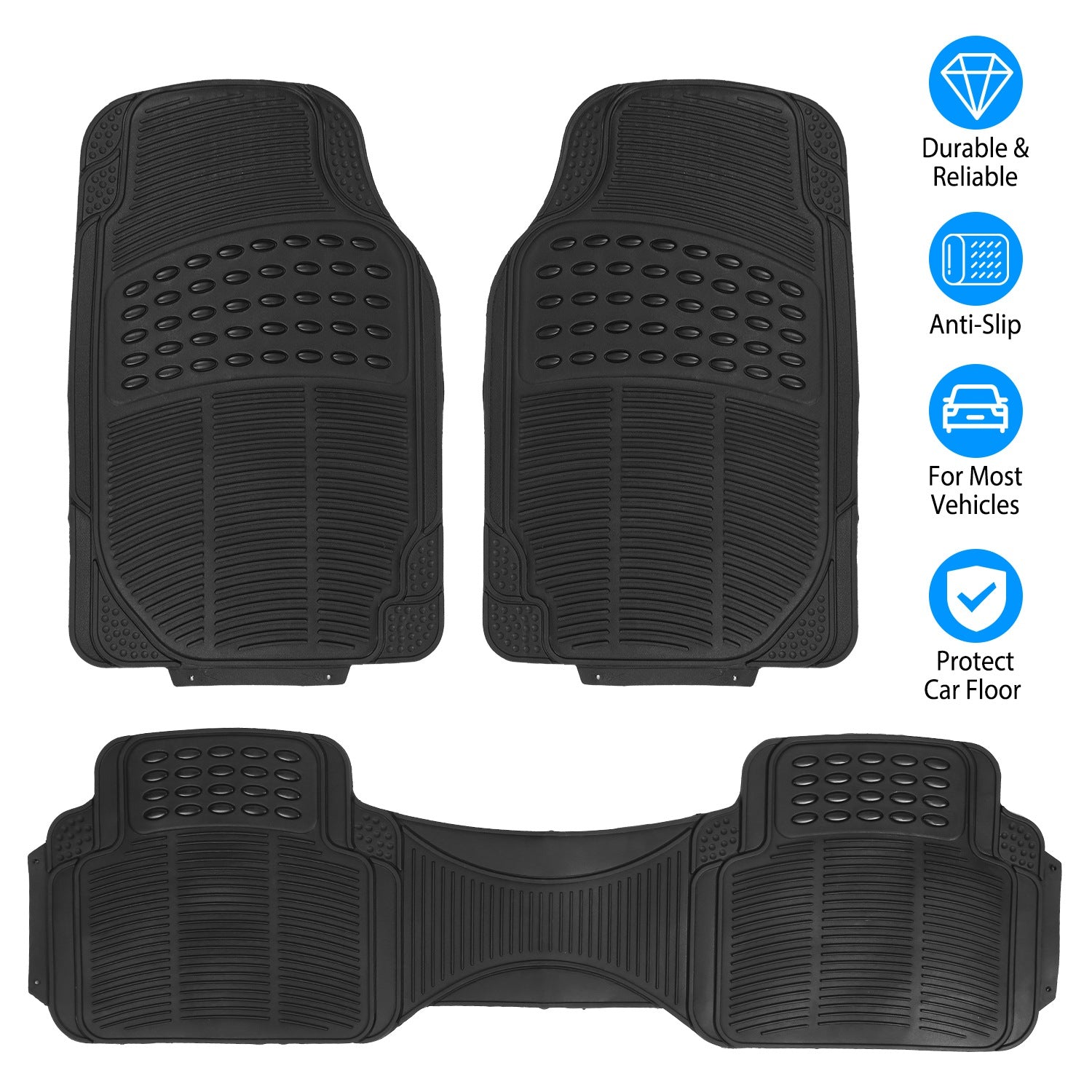 Set Of 3Pcs Automotive Floor Mats Set Front Rear PVC Rubber Floor Mats Heavy Duty Drive Vehicle Car Mats With Trimmable Design Fit Most Cars SUVs Trucks - 5 - cjdropshipping