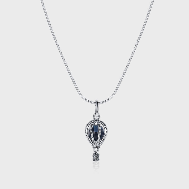 S925 Sterling Silver Free Casual Sea Blue Treasure Retro Small Crowd Luxury Lovely Hot Air Balloon Necklace - 4 - CJ
