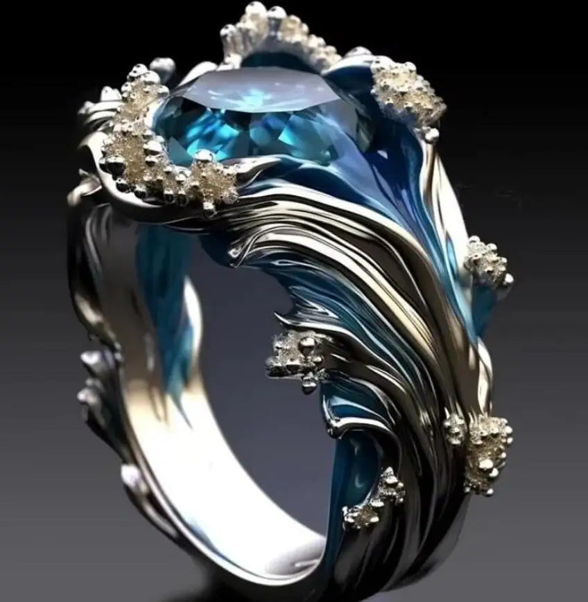 Fashion Wave Oil Drop Diamond Inlaid Women's High - end Ring - 0 - CJ