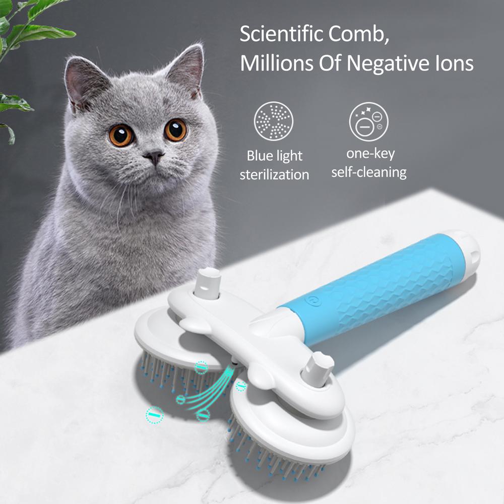 Pet Cat Brush Dog Slicker Brush Double - headed Negative Ion One - button Self Cleaning Dog Cat Hair Removal Pets Products - 0 - CJ