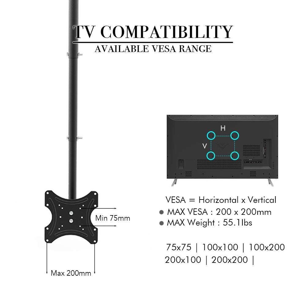 TV Ceiling Bracket, Length Adjustable 360 Degree Rotation, Up And Down 5 - 15 Degrees, Load Capacity 25kg - 5 - CJ