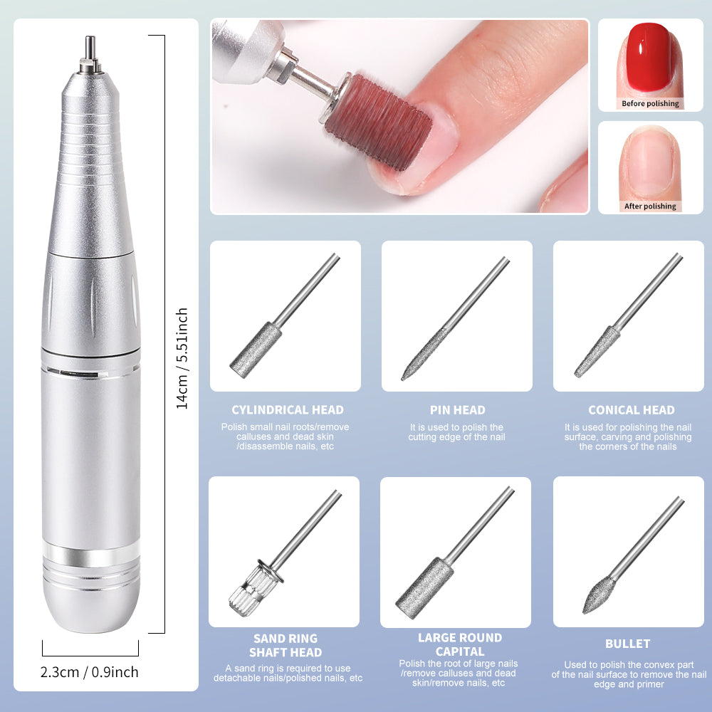 Electric 45000RPM Nail Drill Machine Rechargeable Portable Nail File Electric DIY Nail Drill Kit With Smart LCD Screen For Gel Nail Manicure And Pedicure Reflective Body Etc - 5 - CJ