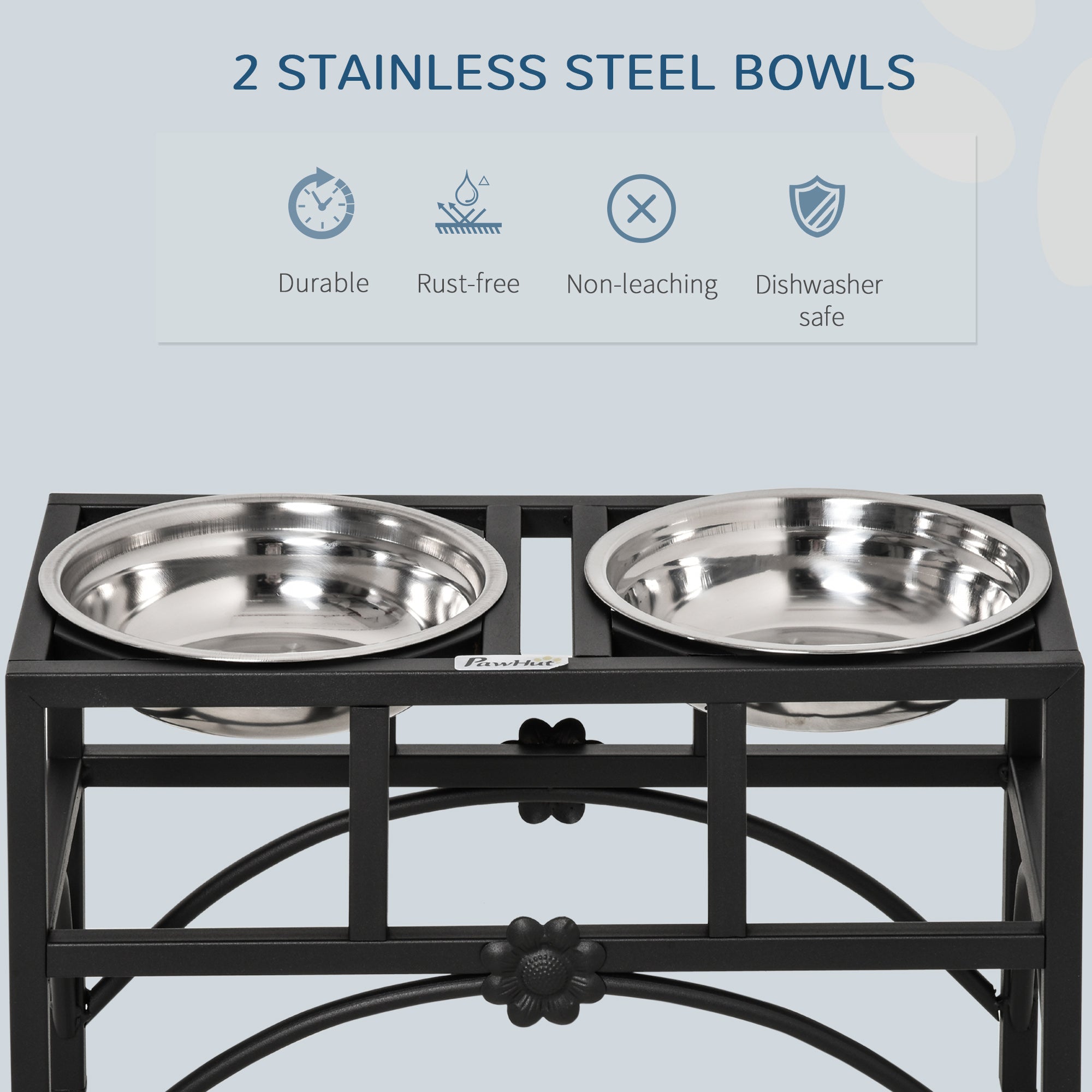 17" Double Stainless Steel Heavy Duty Dog Food Bowl Elevated Pet Feeding Station - 5 - CJ