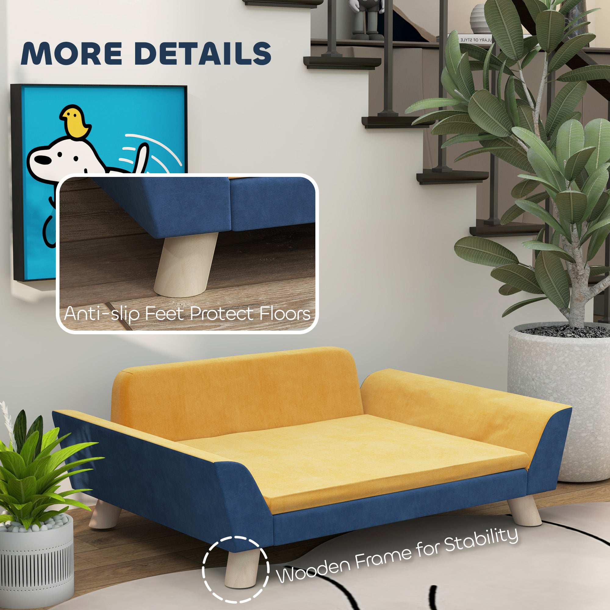 Dog Sofa Bed for Small Dogs with Soft Cushion, Washable Cover & Non - Slip Foot Pads, Orange - 5 - CJ