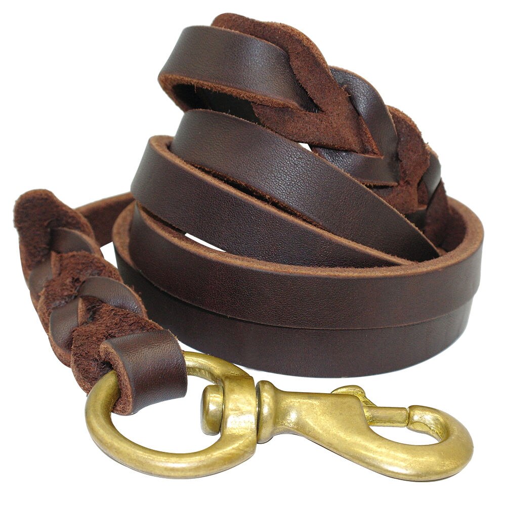 The first layer of leather dog leashes in the large dog chain demu training rope horse dog Golden Retriever dog rope - 0 - CJ