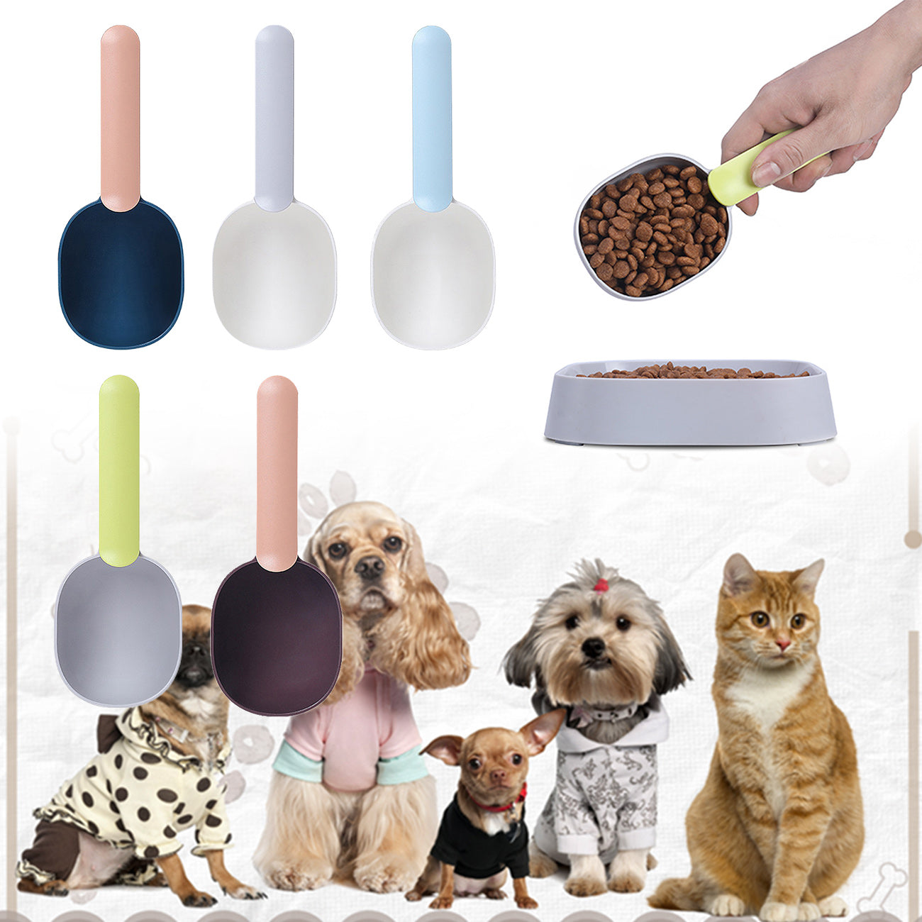 Pet Food Scoop With Ergonomic Bag Clip Handle For Cats Puppies And Small Dogs Measuring Scoop Dog Food Scoop, Plastic Measuring Cup Pet Food Feeding 1 Cup Spoon Long Handle With Clip For Dogs Cats - 5 - CJ