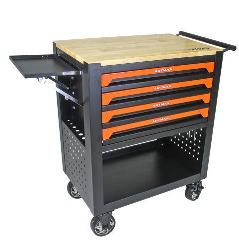 4 DRAWERS MULTIFUNCTIONAL TOOL CART WITH WHEELS AND WOODEN TOP - ORANGE - 5 - cjdropshipping