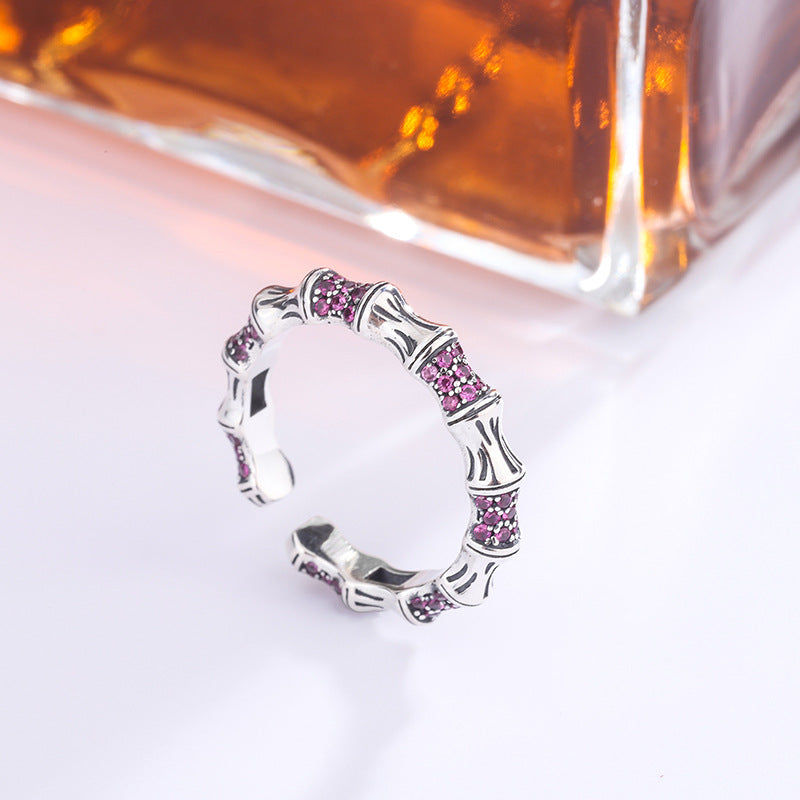 925 Silver Bamboo Knot Diamond Opening Ring For Women's High Level Luxury - 4 - https://x.com/titan_prim62775J
