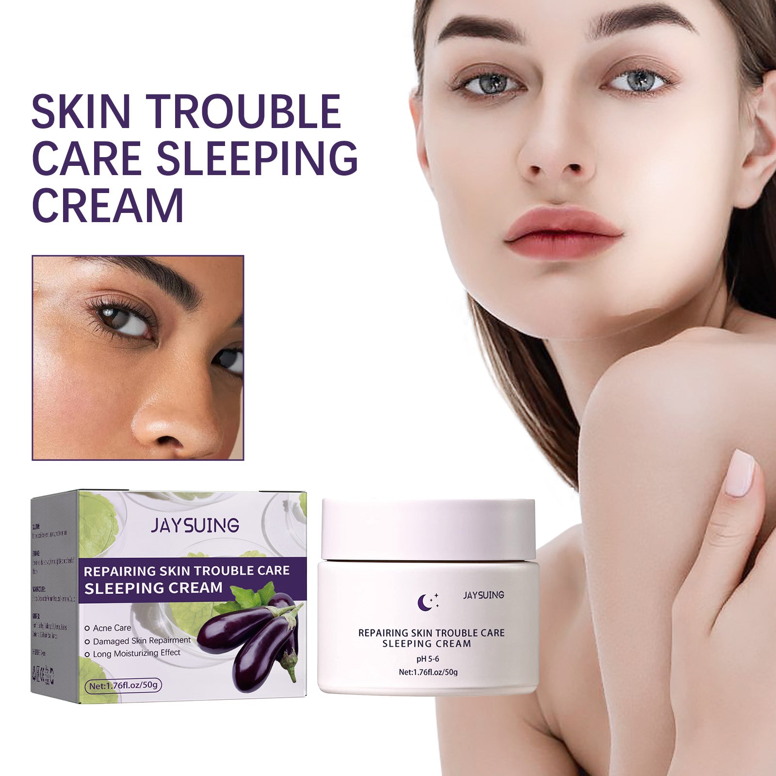 Jaysuing Night Care Sleep Cream, Hydrating Night Repair Skin Barrier Brightening Whitening Cream - 5 - CJ