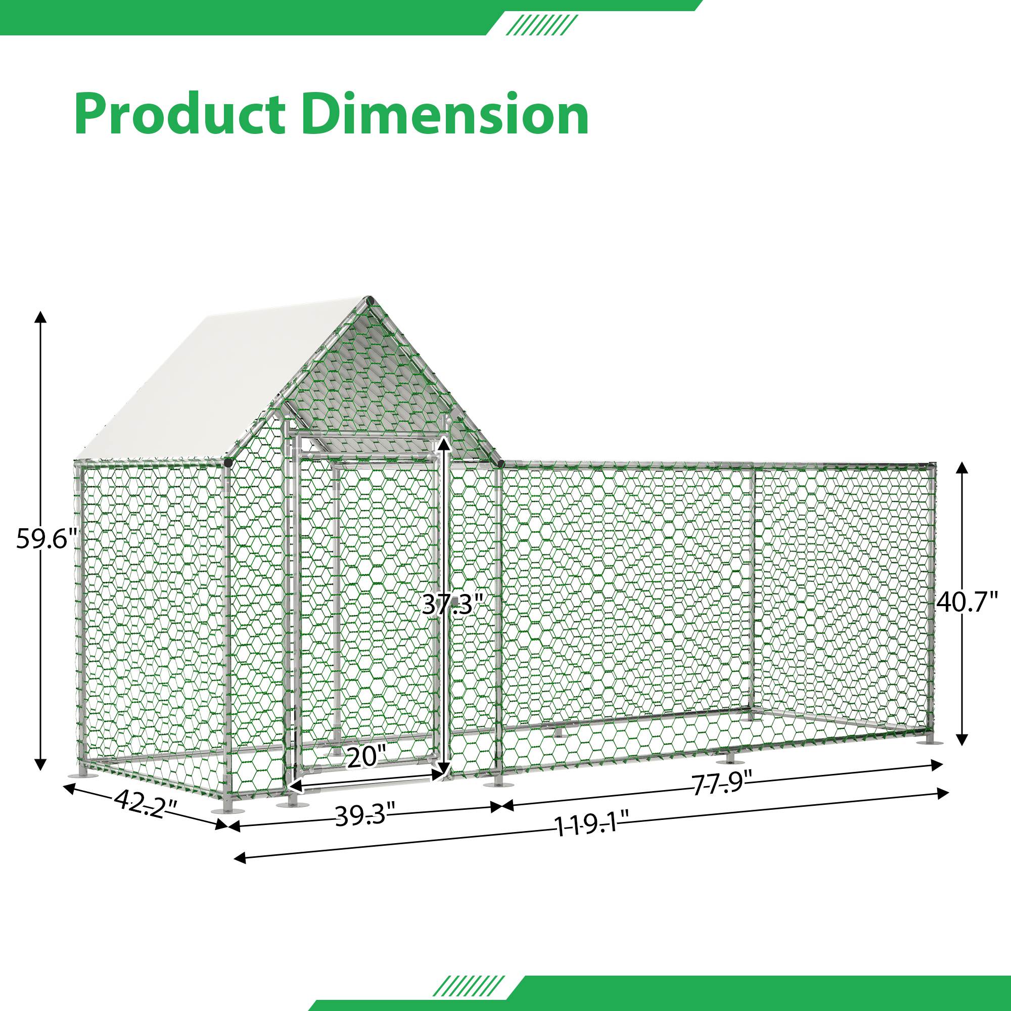 Metal Chicken Coop,Walk - in Chicken Run,Poultry Chicken Hen Pen Cage,Rabbits Duck Cages,With Cover - 5 - CJ