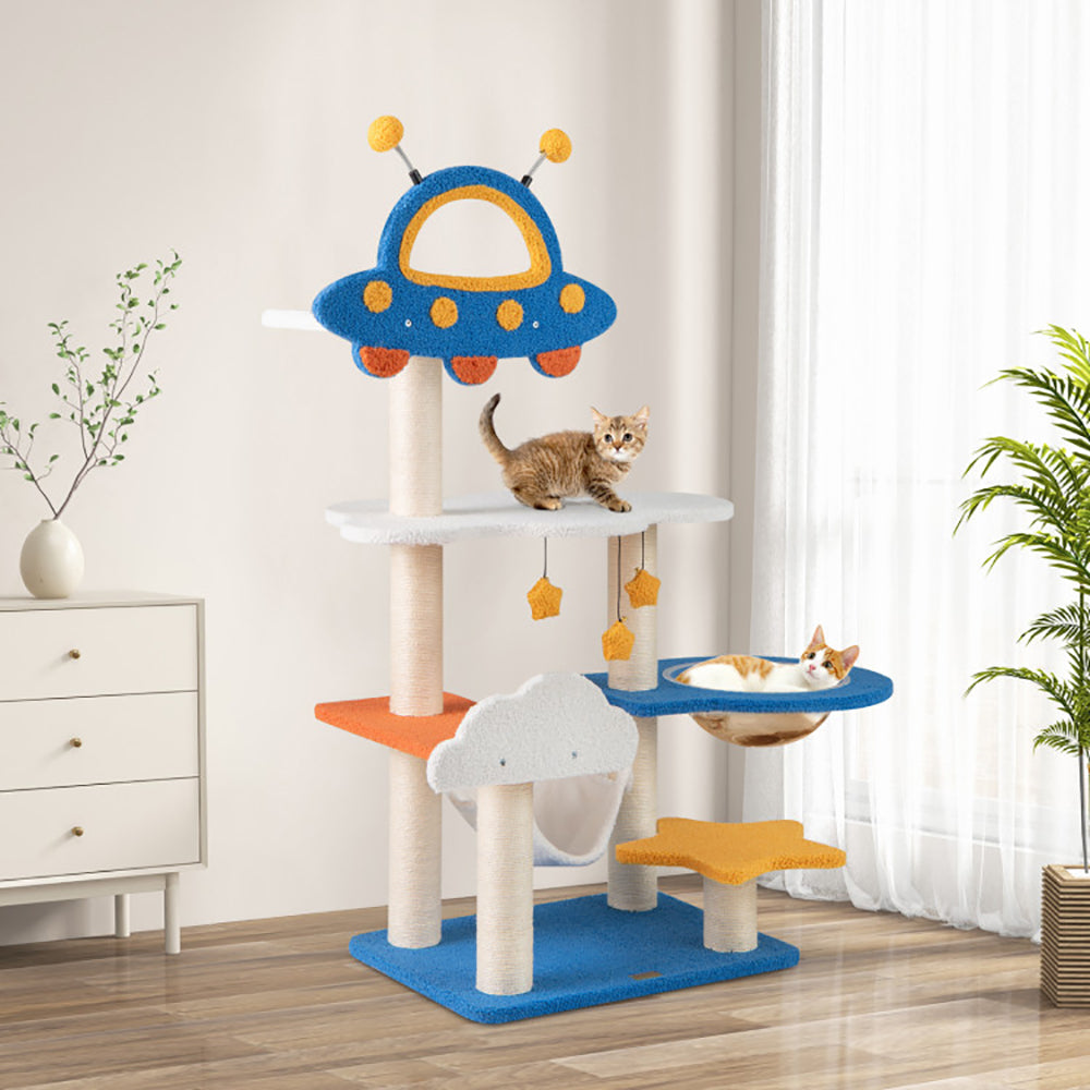 49 Inches Tall Cat Tree With UFO Top Perch Space Capsule And Sisal Scratching Posts - 5 - CJ
