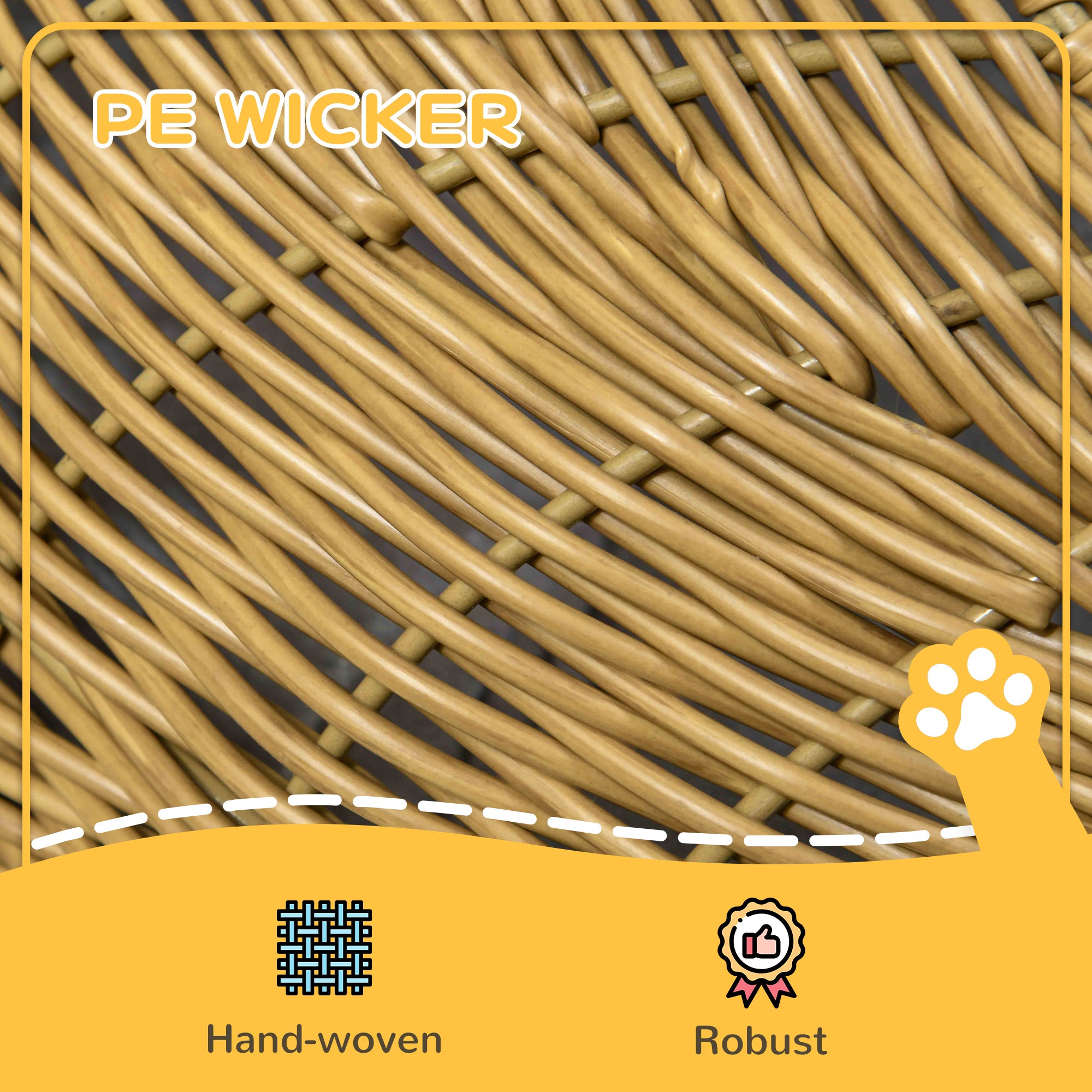 Rattan Cat Bed with Washable Cushion for Cats, Puppies, Light Brown - 5 - CJ
