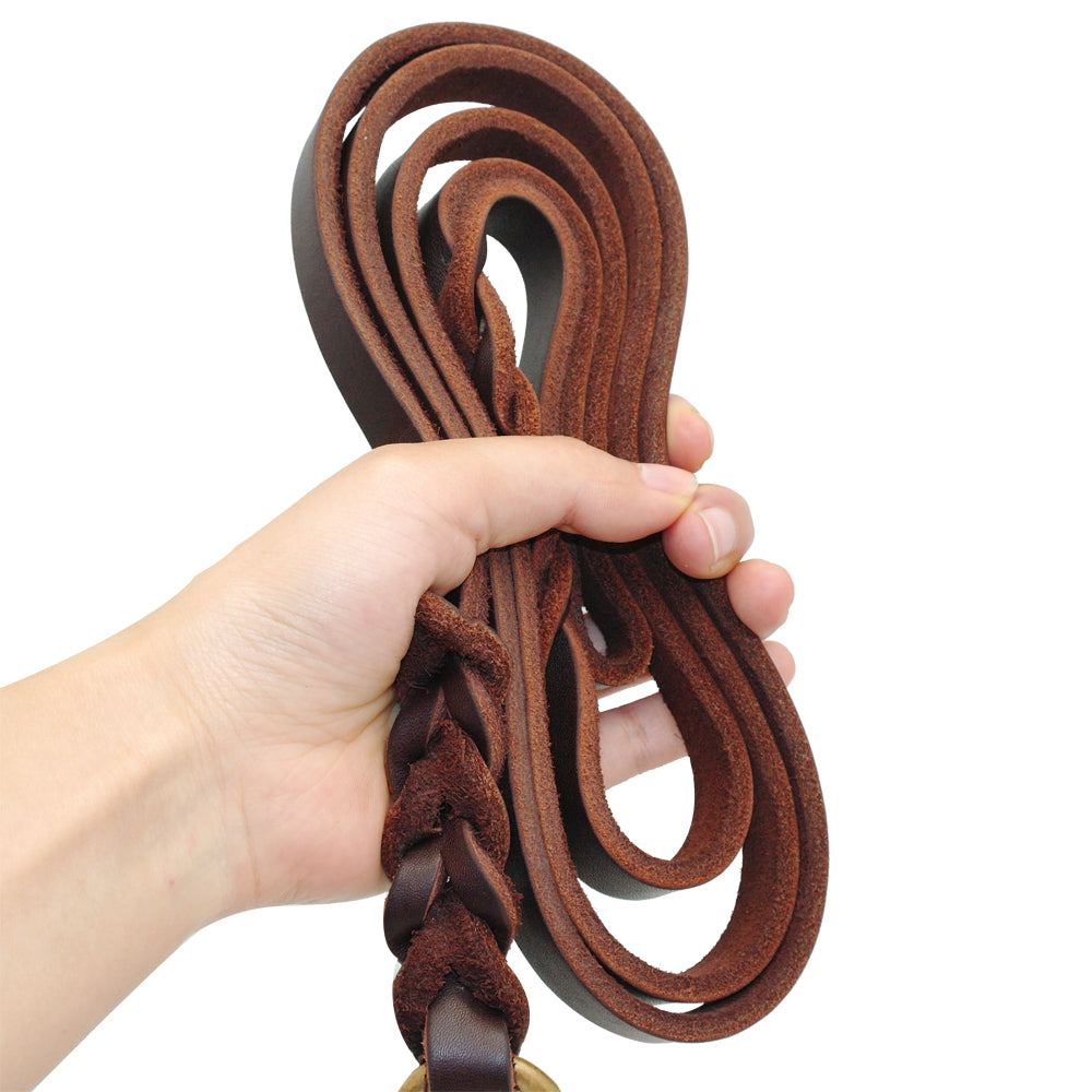 The first layer of leather dog leashes in the large dog chain demu training rope horse dog Golden Retriever dog rope - 0 - CJ