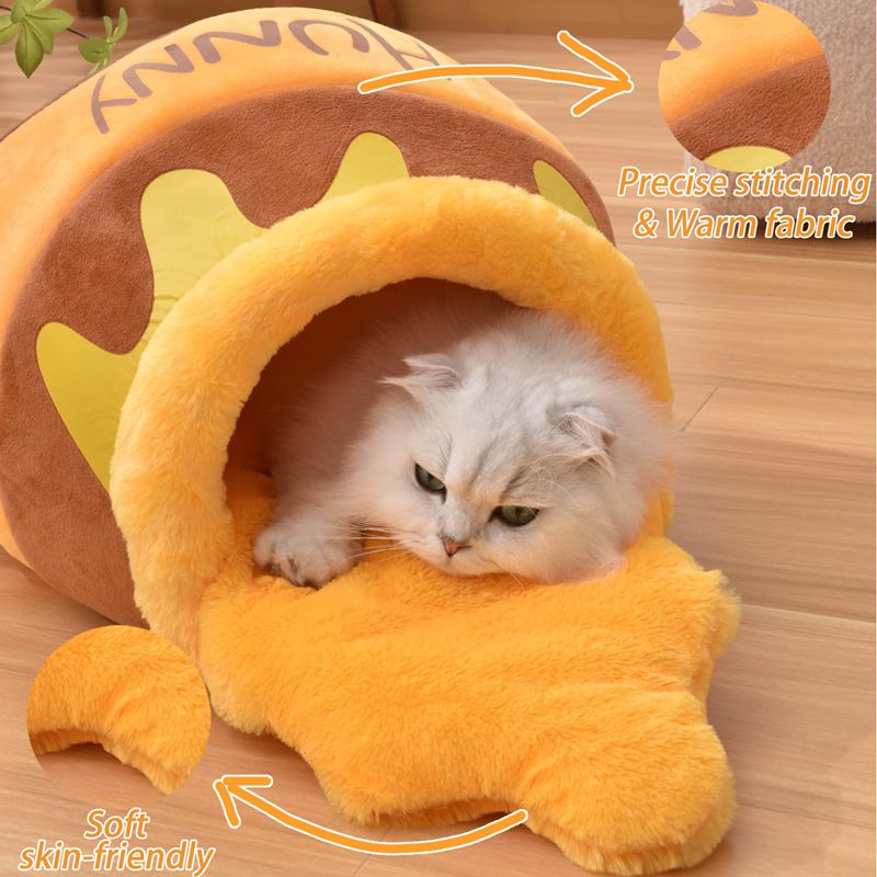 Honey Pot Cat Bed, Comfortable Memory Foam Cat Cave Bed, Honey Pot Pet Nest Pet Cave Bed, Kitten Cave Bed Sleeping House, Cute Cartoon Design Semi Closed Cat Cave Bed For Small Cats - 4 - CJ