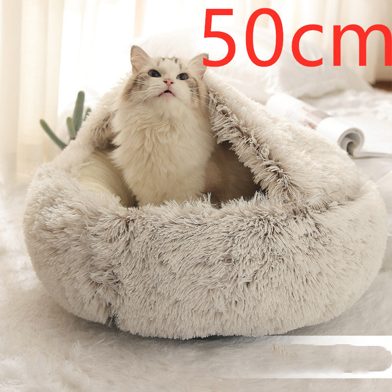 2 In 1 Dog And Cat Bed Pet Winter Bed Round Plush Warm Bed House Soft Long Plush Pets Bed Pet Products - 0 - CJ