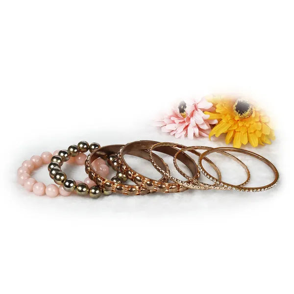 7 - Piece Retro Burnished Gold Inlaid Rhinestones Bangle Bracelet Set - 5 - CJ