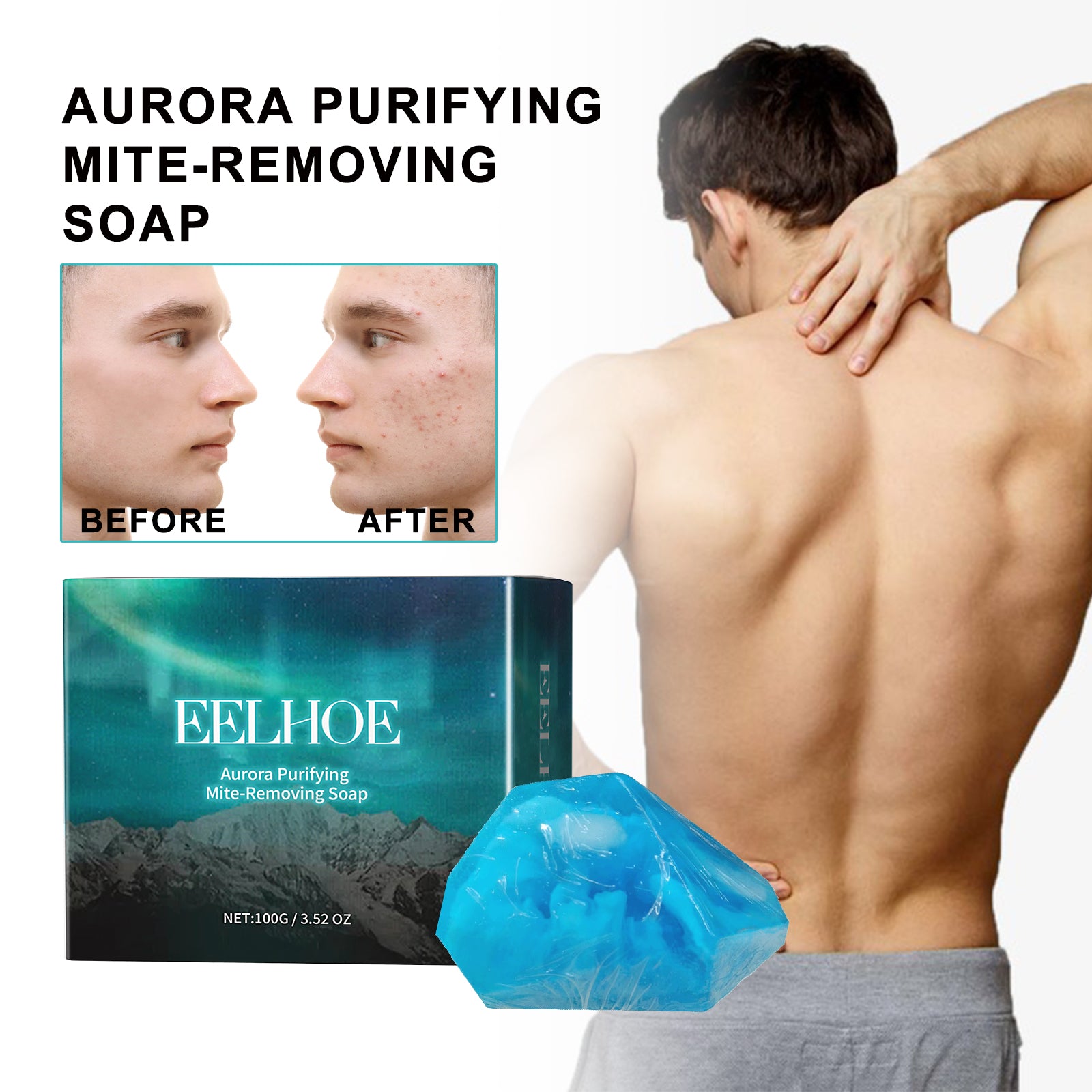EELHOE Aurora Purifying Mite - Removing Soap, Deep Cleansing Facial Body Skin Fade Acne Print Multi - Effect Cleansing Soap - 5 - CJ