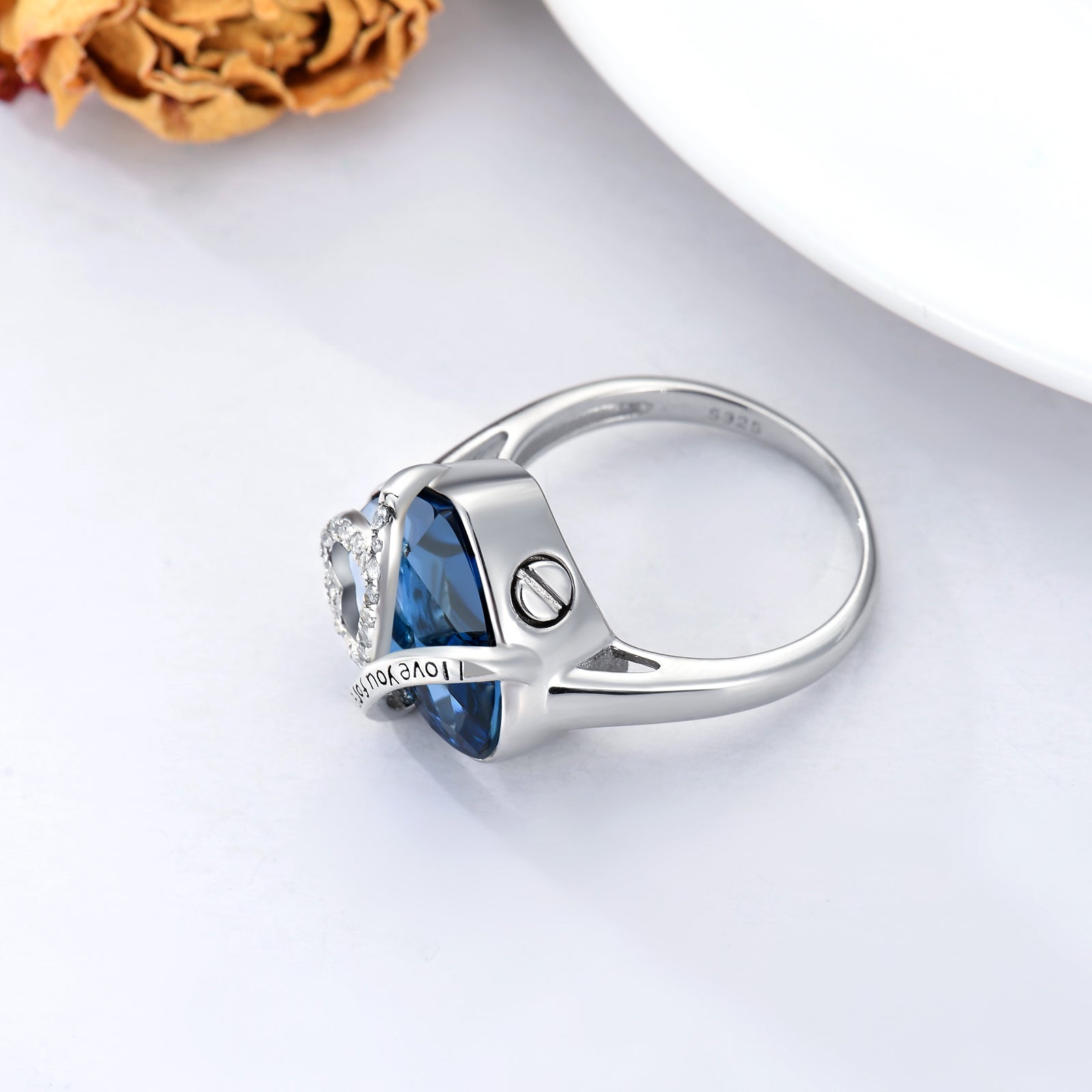 Heart Cremation Urn Ring with Crystal from Austria in White Gold Plated Sterling Silver - 5 - cjdropshipping