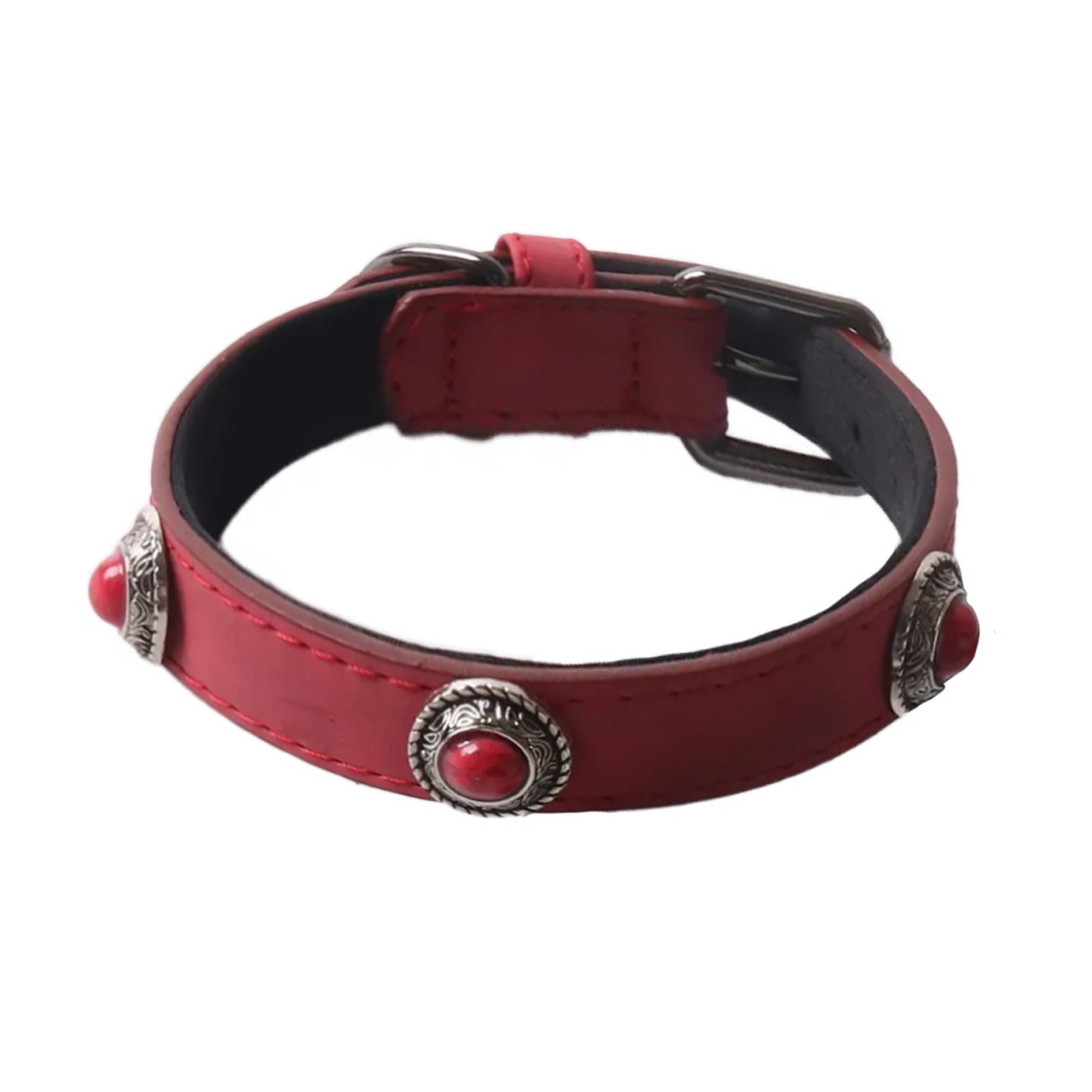 PU Leather Cat's Eye Stone Dog Collar - 0 - CJ