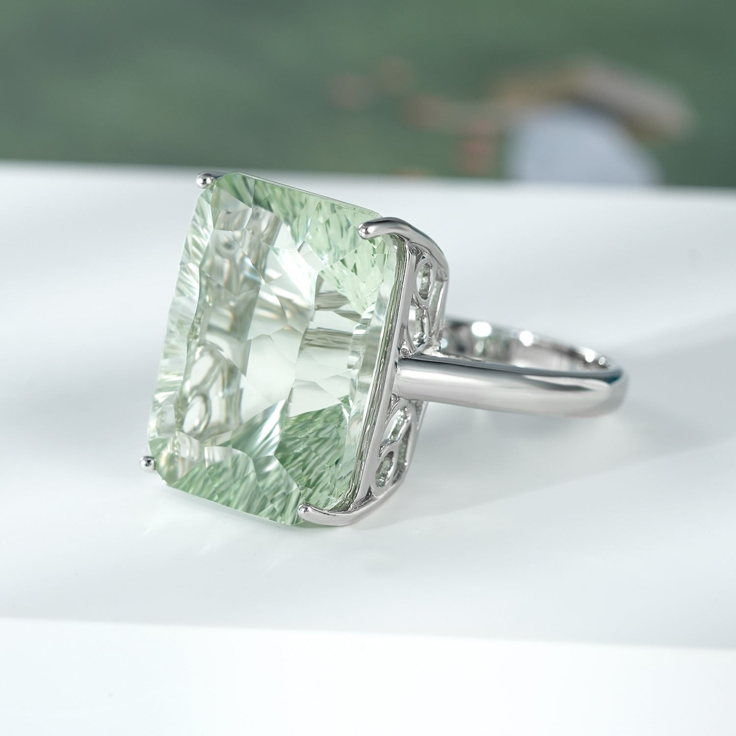 Dan Shaped Natural Green Amethyst Ring S925 Sterling Silver Color Inlaid Luxury - 4 - CJ