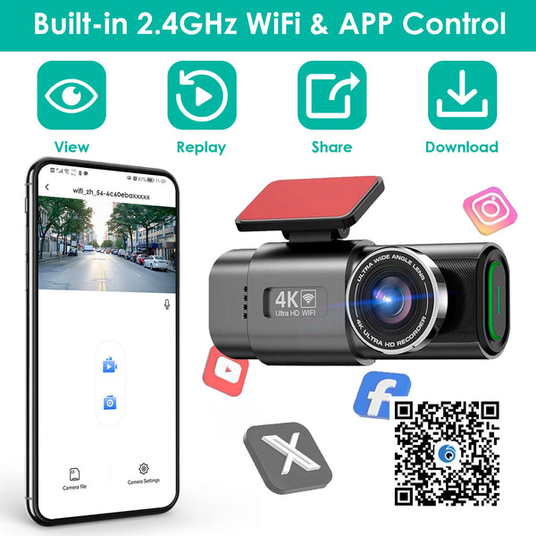 1Pc 4K 1080P Car Dash Cam 2.4GHz WiFi Car Camera Mini Driving Recorder With 140 Degree Wide Angle APP Control Night Vision G - sensor Loop Recording - 5.0 - cjdropshipping