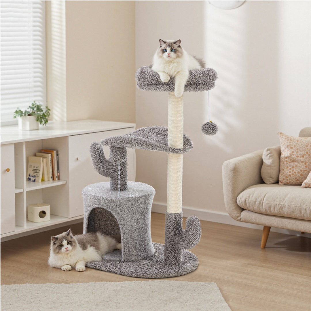 Small Cat Tree Tower, 33 Cat Scratching Post With Curved Bed - 5 - CJ