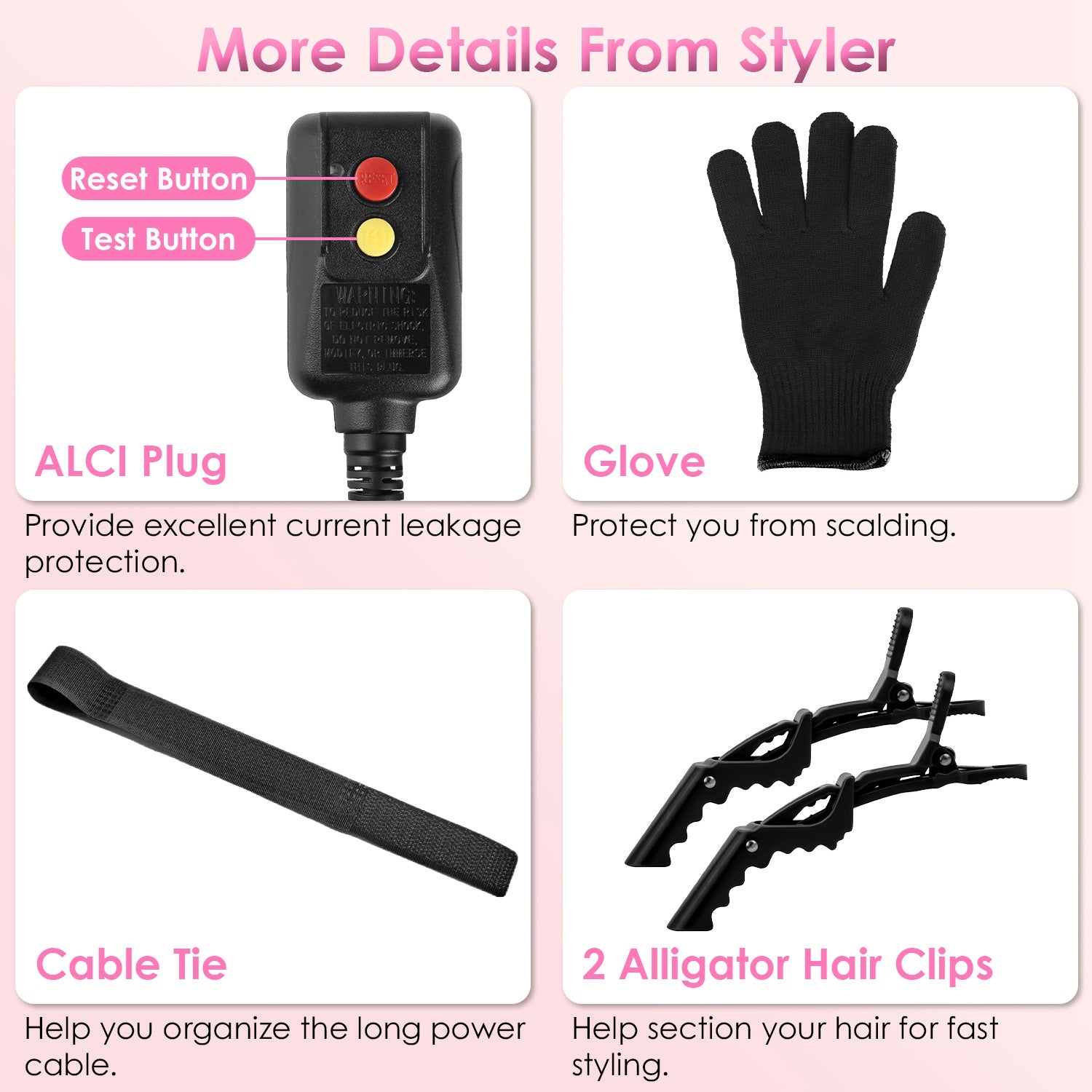 1Pc 5 In 1 Hot Air Styler Straightener Curler Dryer Automatic Wrap Styler Hair Dryer Brush Set With 3 Temp Settings ALCI Plug Glove Cable Tie 2 Alligator Hair Clips - 5 - CJ