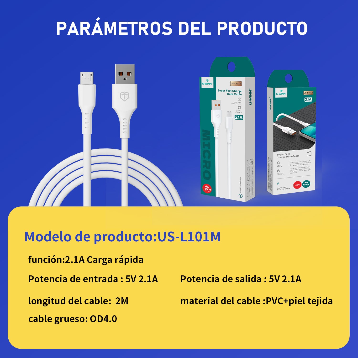 L101 Micro USB Cable 2.1A 1M White USB 3.0 UWINN - 5 - CJ