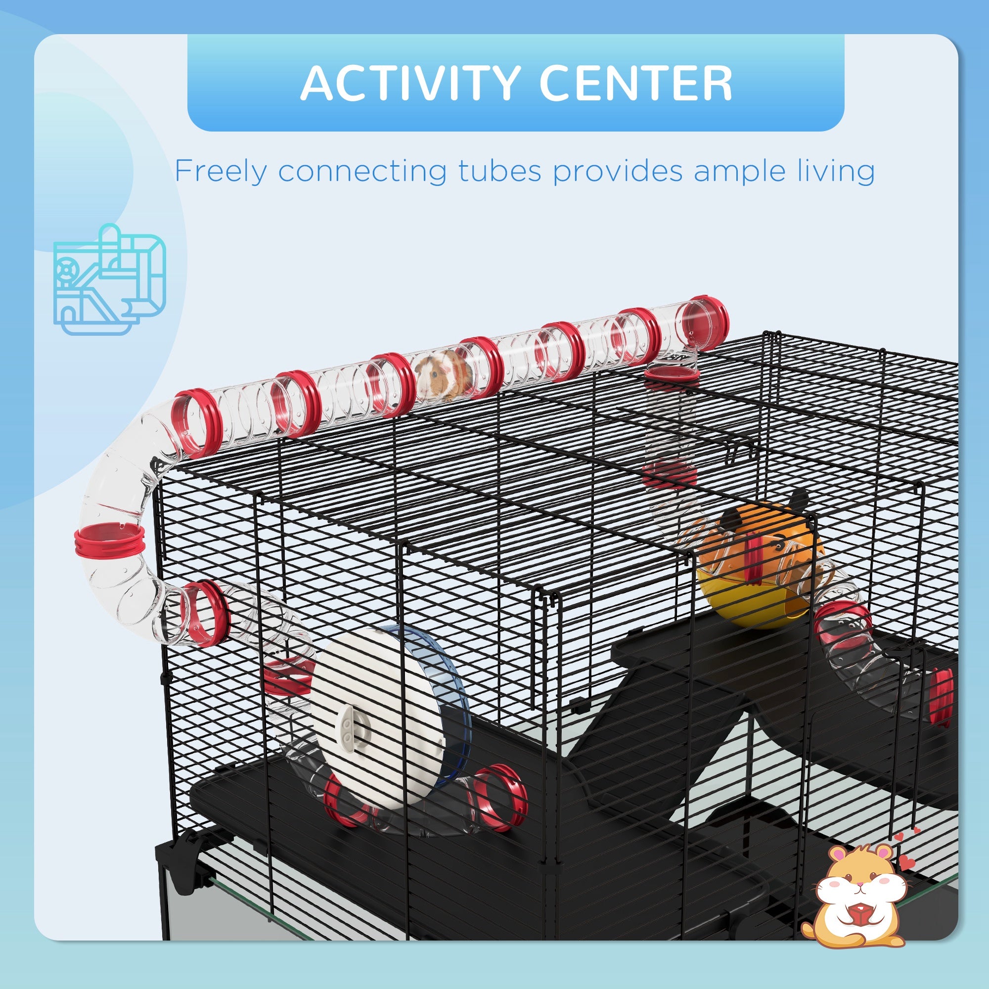 31" Hamster Cage with Tube and Tunnel, Deep Glass Bottom - 5 - CJ