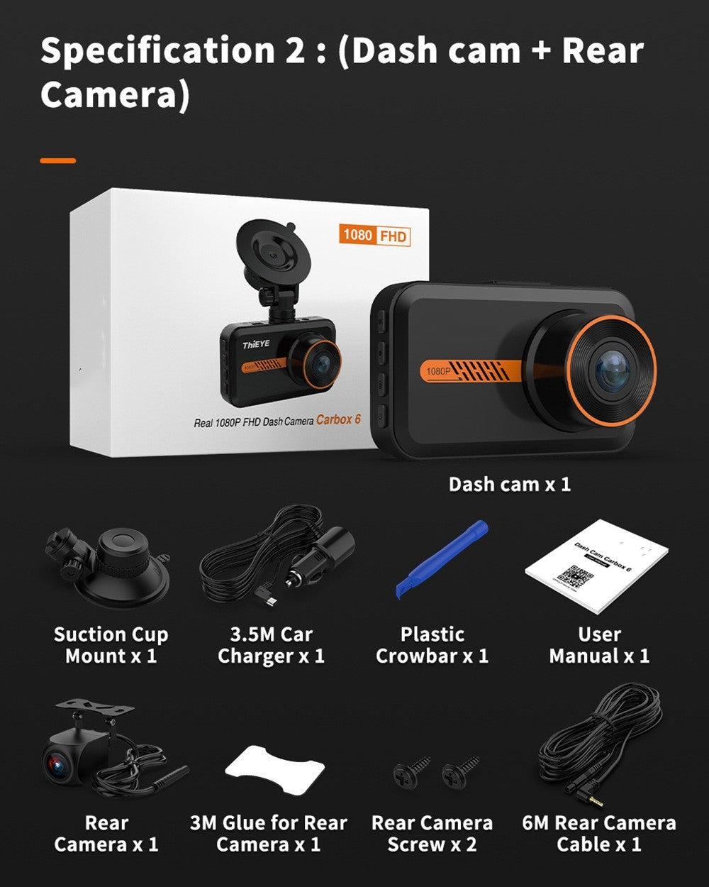 Dash Cam Front And Rear Car Camera Dual Dashcam 1080P FHD - 0 - CJ - Specification2 - CJHS171297402BY