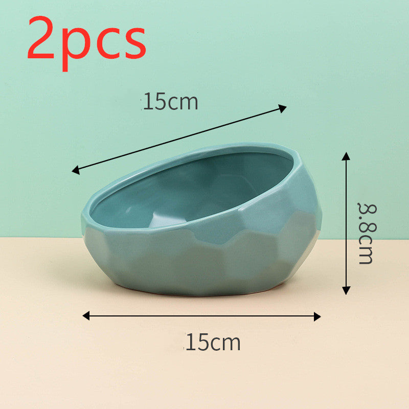 Pet Supplies Bowl Ceramic Cat Bowl Dog Bowl Oblique Mouth - 0 - CJ - Blue2pcs - CJGY102954111KP