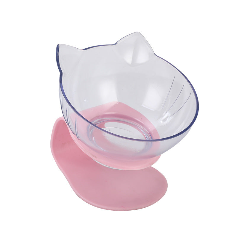 New Inclined Food Cat Ear Oblique Mouth Transparent Single Pet Bowl - 0 - CJ - Pink Single bowl - Q1pcs - CJJJCWMY00452 - Pink Single bowl - Q1pcs