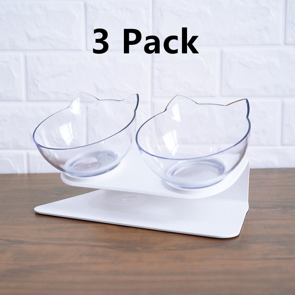 Cat Double Bowl Cat Food Bowl Protects Cervical Vertebra - 0 - CJ - 3 Pack Double white - CJJJCWGY00683 - 3 Pack Double white