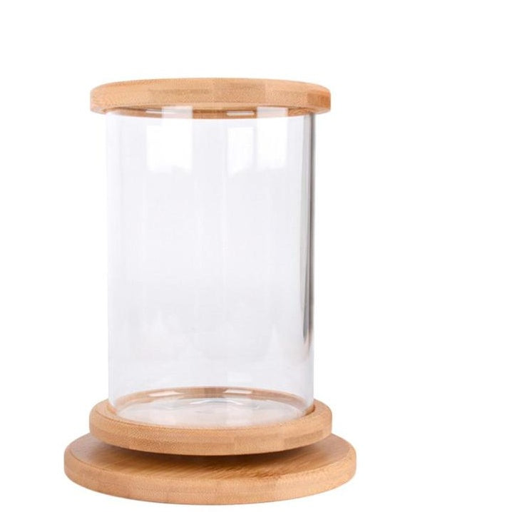 Small Office Glass Aquarium Bamboo Base Mini Fish Tank Decoration Fish Bowl - 0 - CJ - A - CJYC115202001AZ
