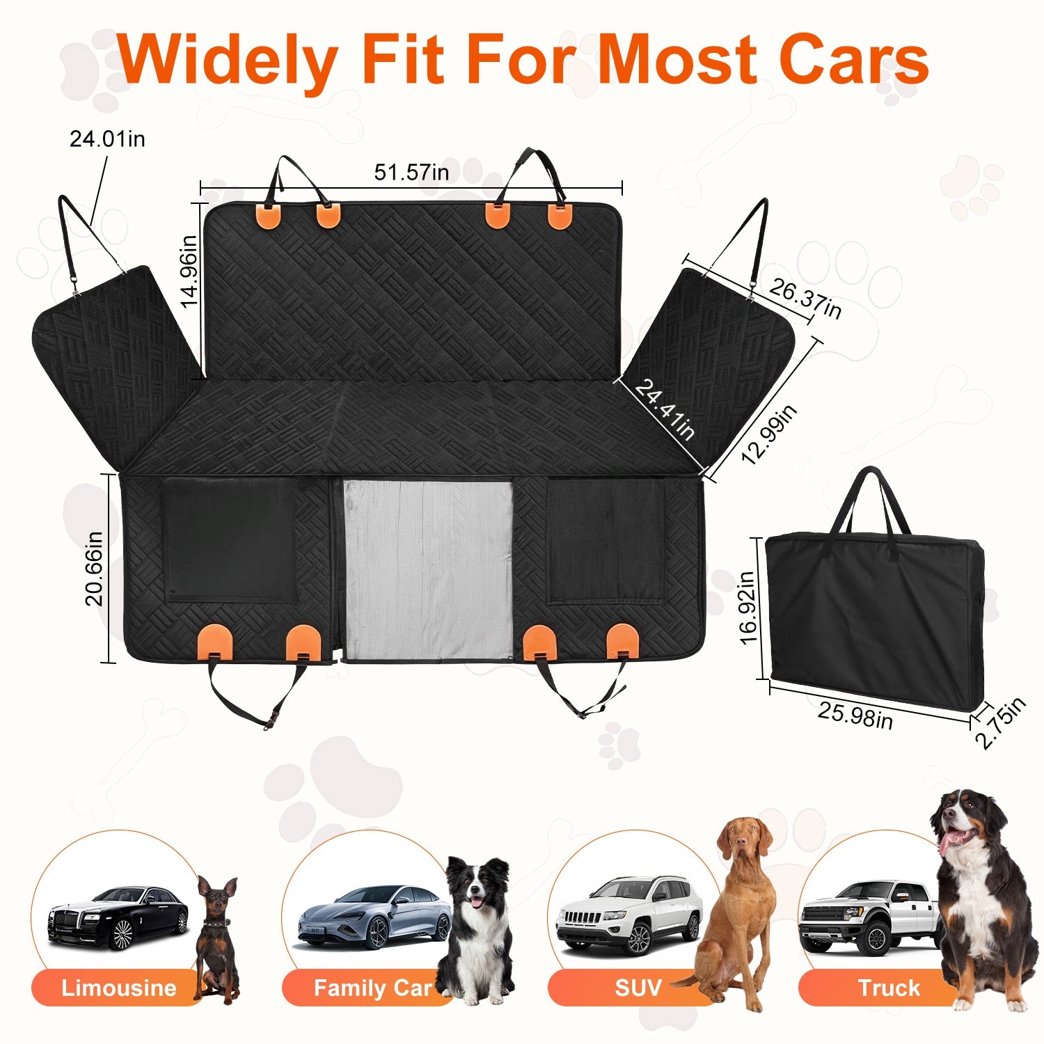 1Pc Dog Car Seat Cover For Back Seat Waterproof Oxford Cloth Seat Cover Hammock Non - Slip Scratchproof Back Seat Extender With Side Flap Mesh Window Storage Bag For Car SUV Truck - 5 - CJ