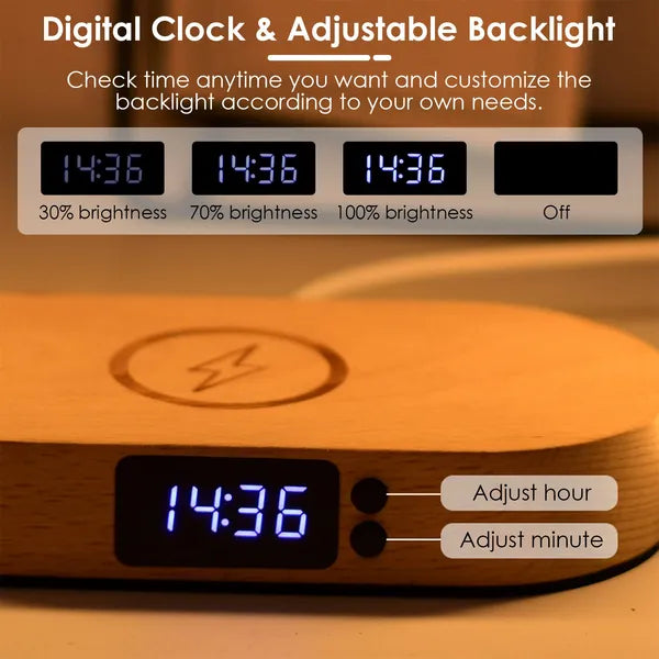 Bedside Table Lamp Touch Control Lamp With Clock Wireless Charging LED Desk Lamp Dimmable Nightstand Reading Lamp - 5 - CJ