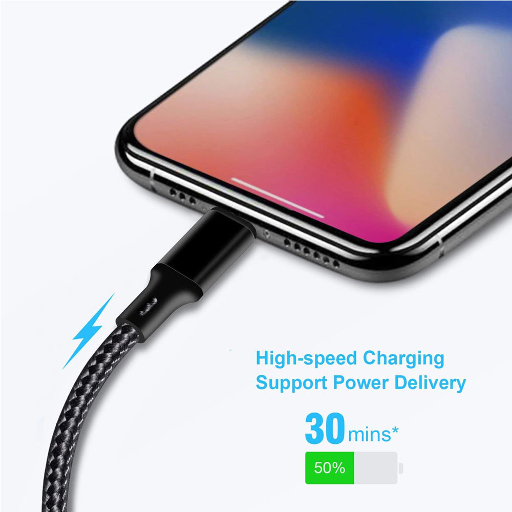 150cm 180cm USB Charging Cable A Pple MFi Certified, Nylon Braided Jacket,Black Premium Series - 5 - CJ