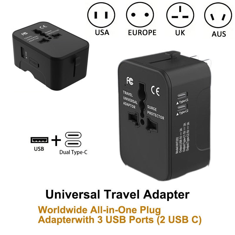 Universal Travel Adapter, Portable Worldwide All - in - One Plug Adapter With 3 USB - 5 - CJ