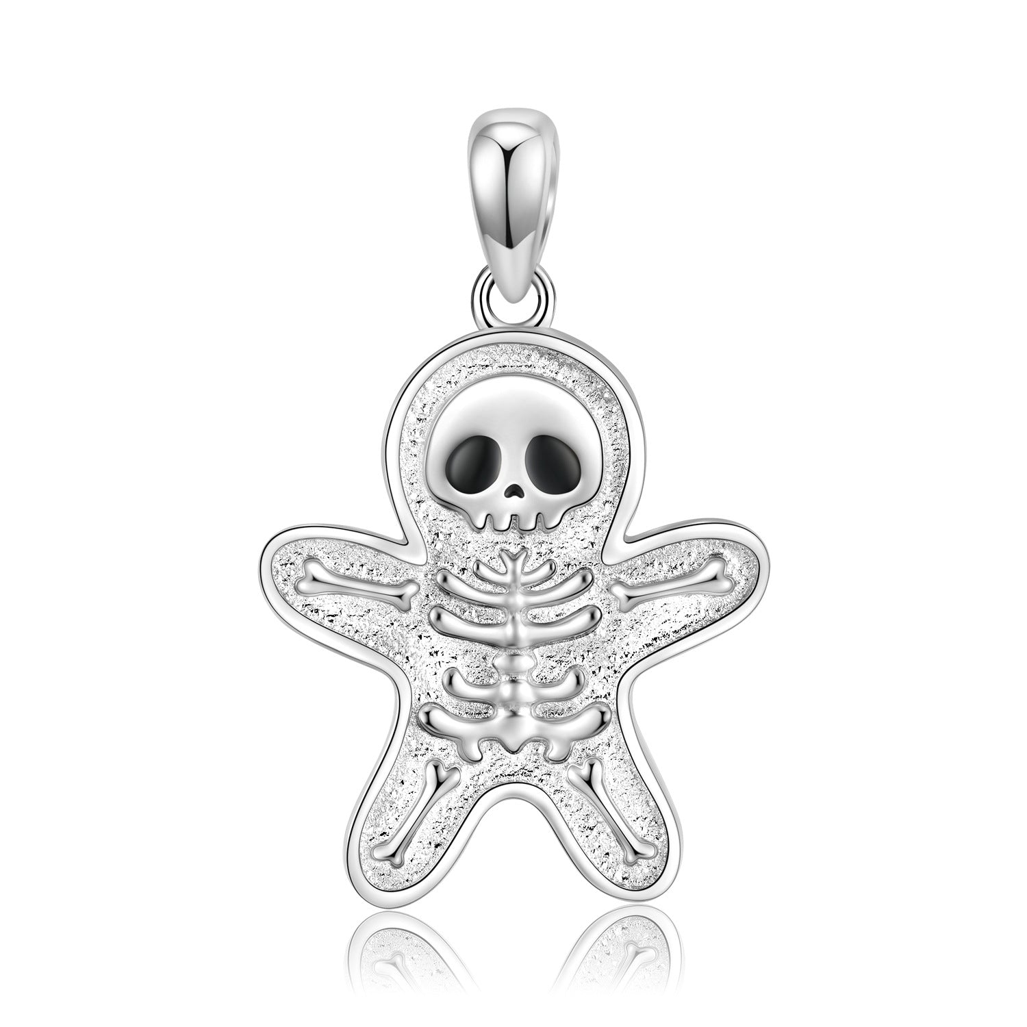 Halloween Skull Gingerbread Man Necklace S925 Sterling Silver Plating Platinum Collar Chain - 4 - CJ