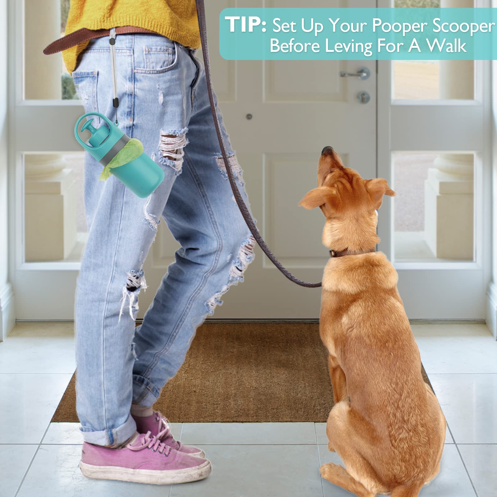 Portable Dog Poop Scooper, Sanitary Dog Waste Picker Upper With Bag Dispenser, Convenient Pet Waste Cleaner For Dog Walkers, Attachable To Dog Leash, Harness Or Waist - 5 - CJ