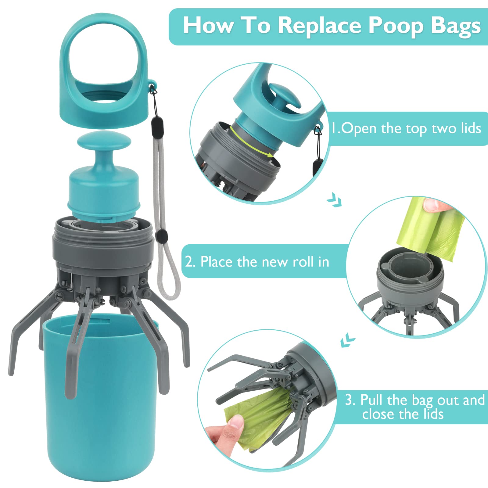 Portable Dog Poop Scooper, Sanitary Dog Waste Picker Upper With Bag Dispenser, Convenient Pet Waste Cleaner For Dog Walkers, Attachable To Dog Leash, Harness Or Waist - 5 - CJ