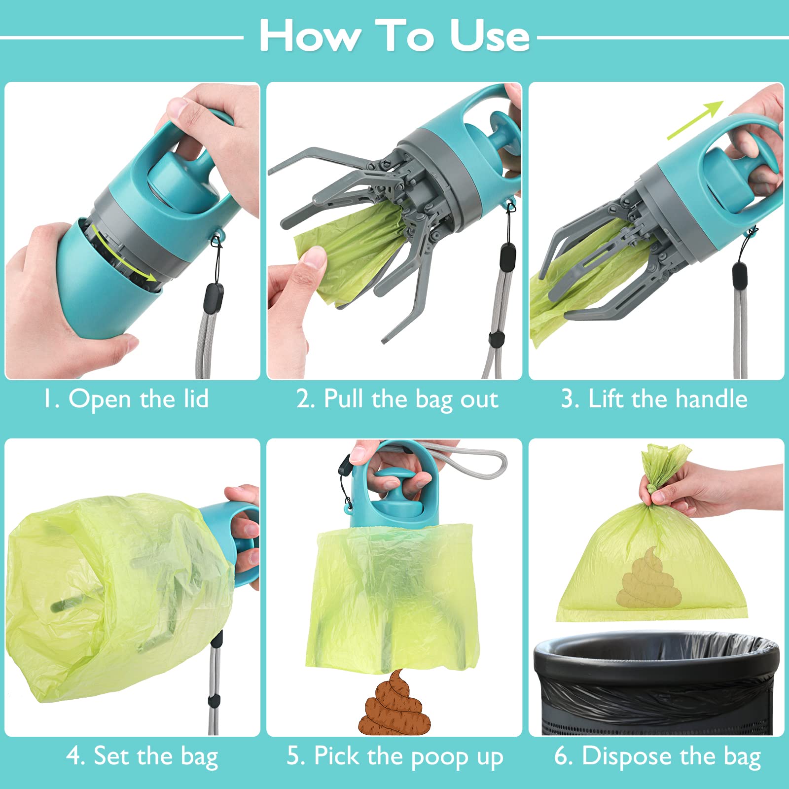 Portable Dog Poop Scooper, Sanitary Dog Waste Picker Upper With Bag Dispenser, Convenient Pet Waste Cleaner For Dog Walkers, Attachable To Dog Leash, Harness Or Waist - 5 - CJ