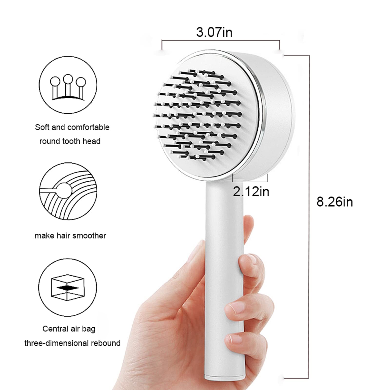 One - key Self - cleaning Hair Brush For Women Curly Hair Brush Anti - Static Airbag Massage Comb Airbag Massage Scalp Comb Professional Detangling One - key Self - cleaning - 5 - CJ