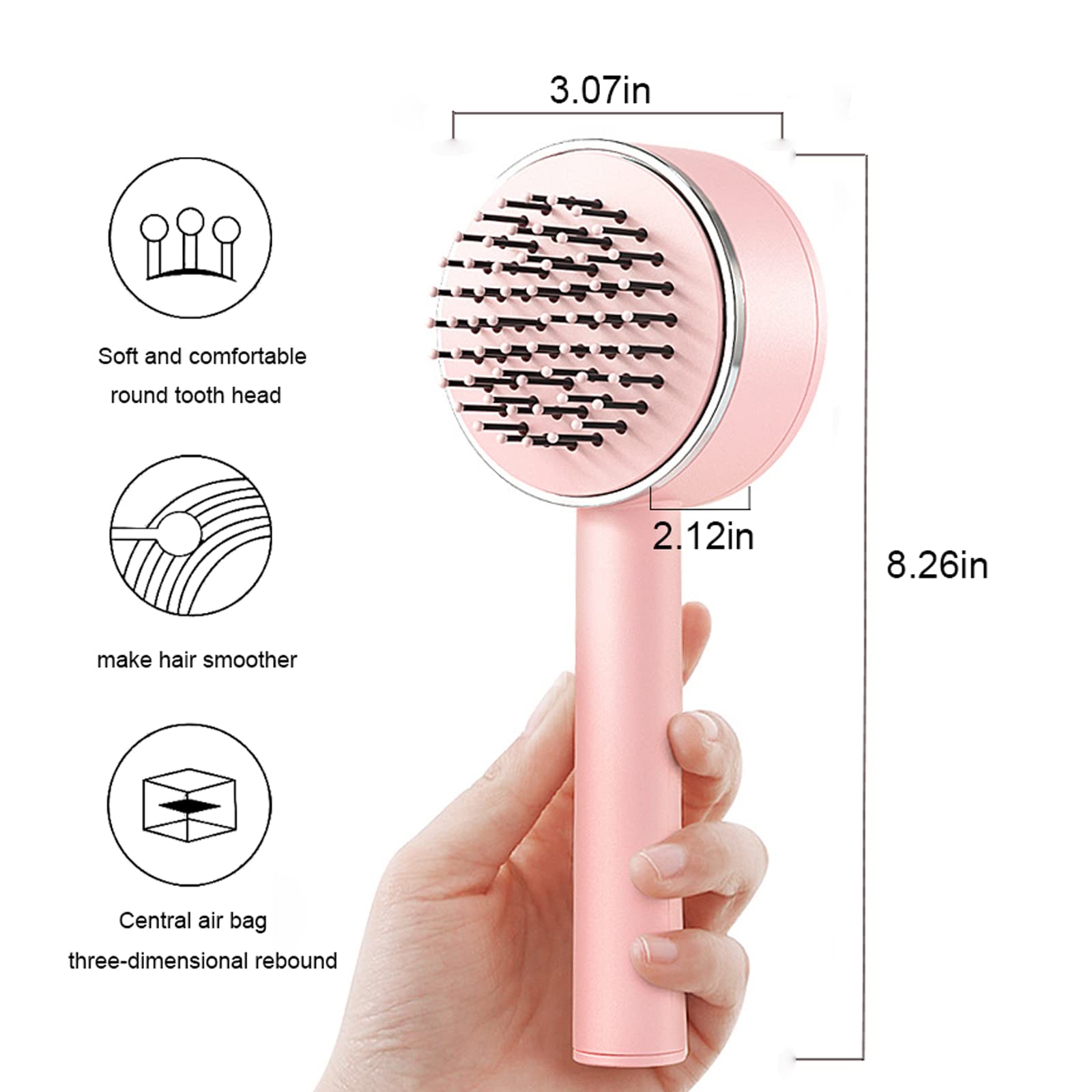 One - key Self - cleaning Hair Brush For Women Curly Hair Brush Anti - Static Airbag Massage Comb Airbag Massage Scalp Comb Professional Detangling One - key Self - cleaning - 5 - CJ