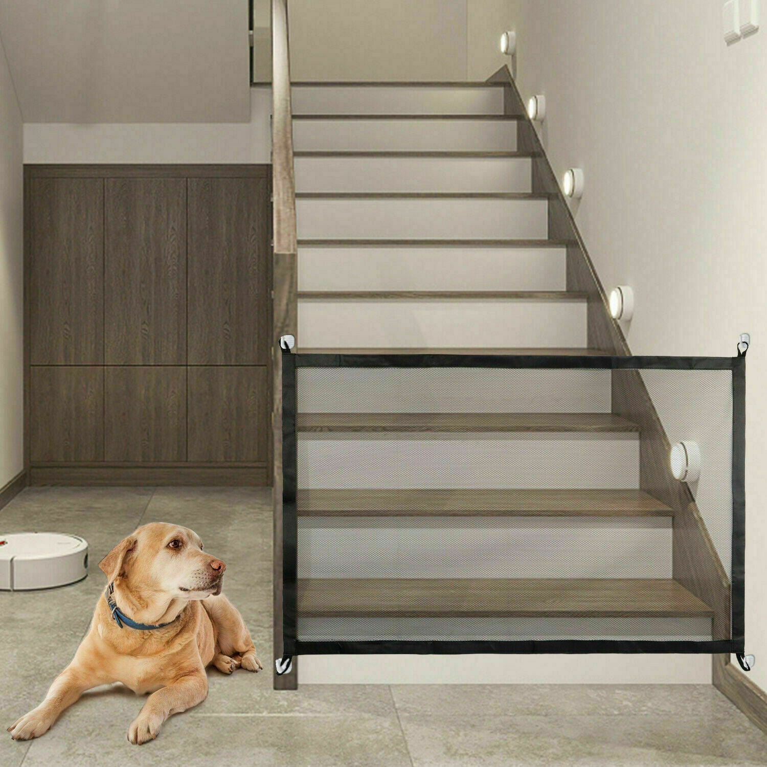 Pets Dog Cat Baby Safety Gate Mesh Fence Magic Portable Guard Net Stairs Doors - 5 - CJ