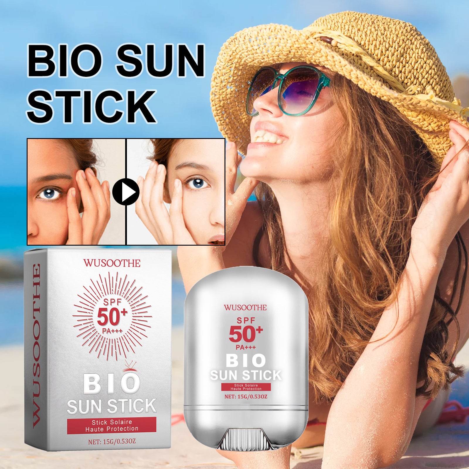 WUSOOTHE Bio Sun Stick 15g - Advanced Protection With Peptide Complex, Collagen And Hyaluronic Acid SPF50,PortableStrong UVProtection Sunscreen Stick - 5 - CJ
