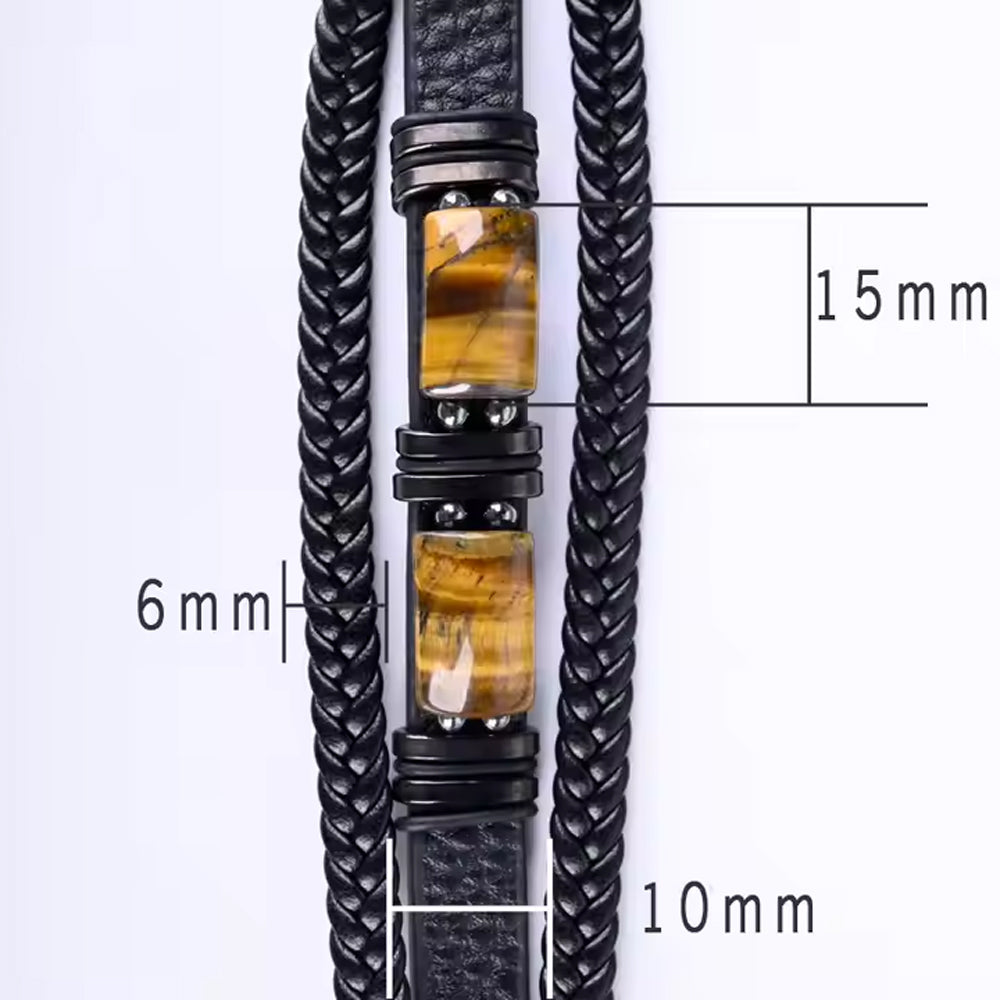 Natural Tiger Eye Stone Bracelet For Men Women - Handmade Leather Braided Healing Bracelet, Courage & Luck Meaning, Birthday Christmas Gift - 5 - cjdropshipping