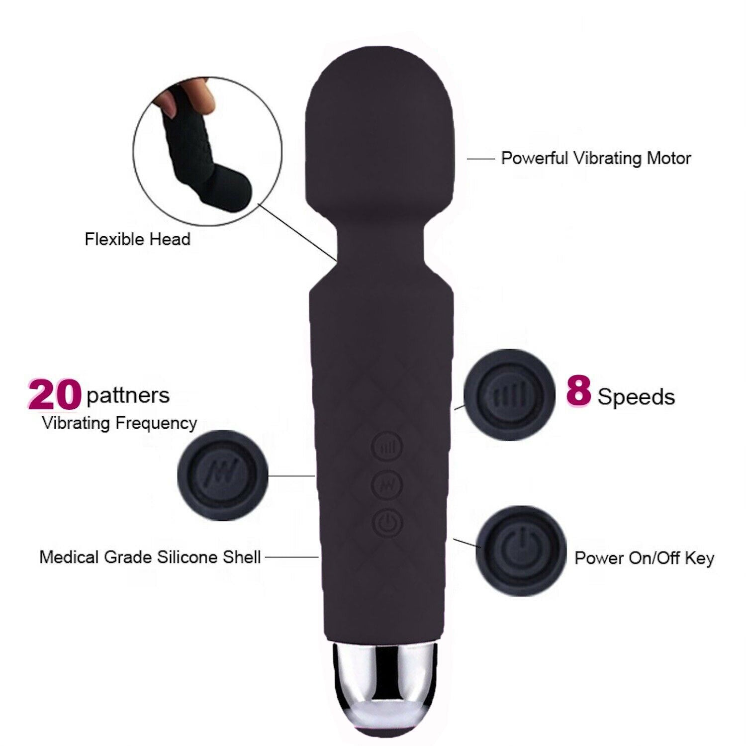 Magic Massage Wand Muscle Relaxation Massager 20 Speed Vibrating Full Body Therapy Motor Vibration - 5 - CJ