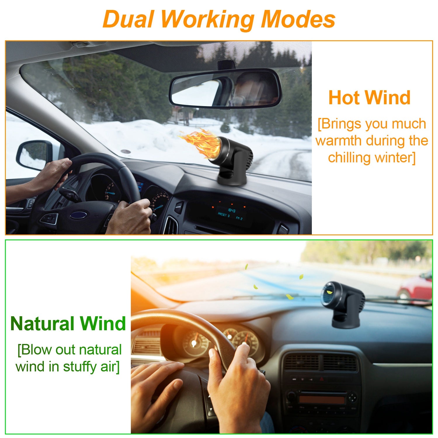 24V 160W Or 12V 120W Portable Car Heater 2 In 1 Heating Cooling Fan Rotatable Demister Defroster With 4.92ft Cord - 5.0 - CJ