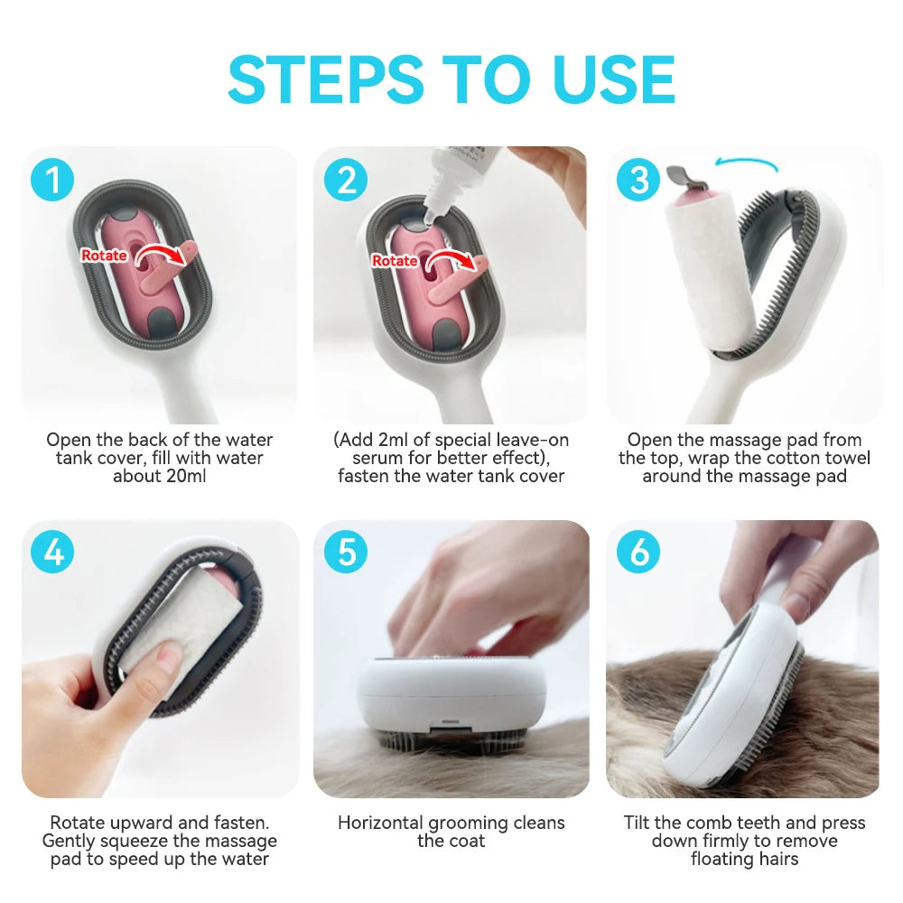 Cat Hair Brush With Water, Sticky Brush For Cats, 4 In - 1 Cat Grooming Brush Creative Update Cat Dog Grooming Comb With Water Tank Double - Sided Hair Removal Brush Kitten Pet Supplies Accessories - 5 - CJ
